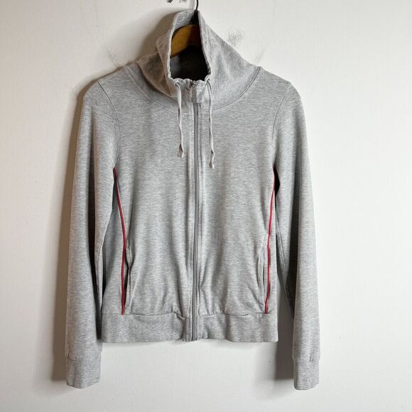 Forever 21 Women's Track Jacket S Gray Zip Up Funnel Neck Long Sleeve Stretch - Picture 2 of 7